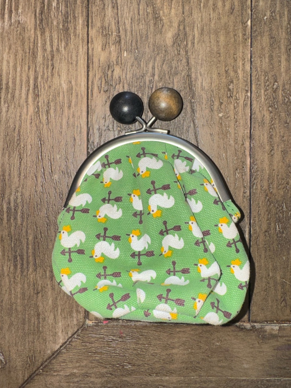 Miss Albright Anthropologie Green Rooster Print Novelty Small Coin Pouch